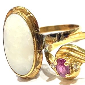 K18 18金 ホワイトオパール ルビー メレダイヤ リング おまとめ